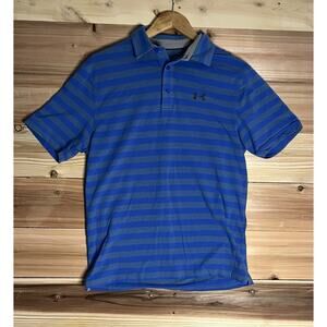 Under Armour HeatGear Polo Mens M Blue Striped Golf